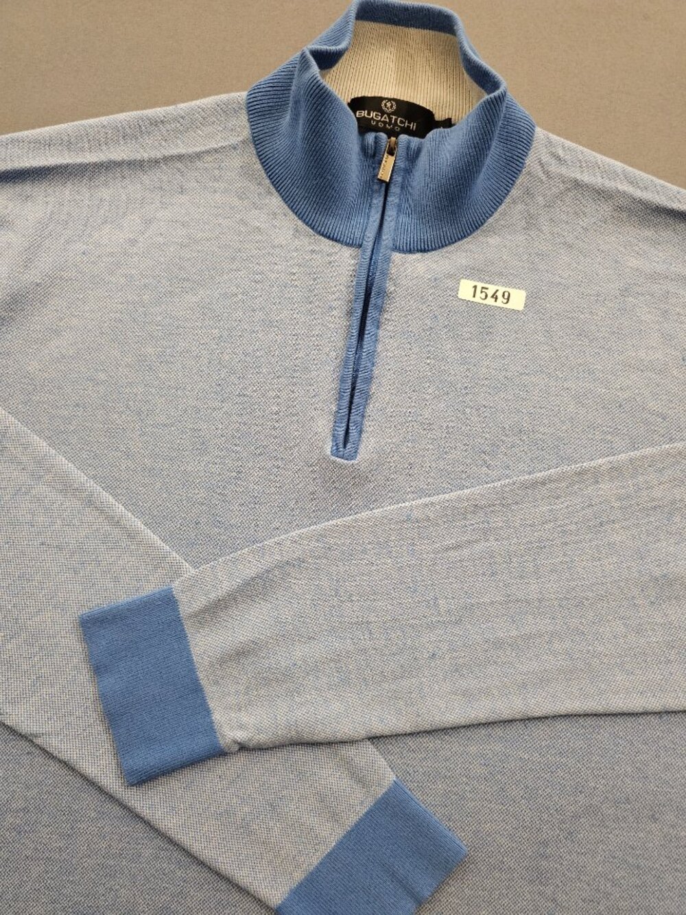 Bugatchi Men's Double Sided Pique Heather Quarter Zip Pullover Sweater Blue L - Picture 4 of 5